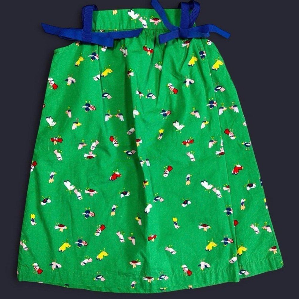 NWOT Hanna Andersson Green Bird Print Dress Blue Ribbons 100% Cotton 18 Months - Picture 5 of 7